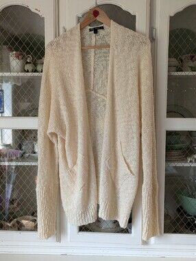 Ivory Boho Slub Knit Oversized Cardigan Sweater Lightweight Layer Summer Cottage